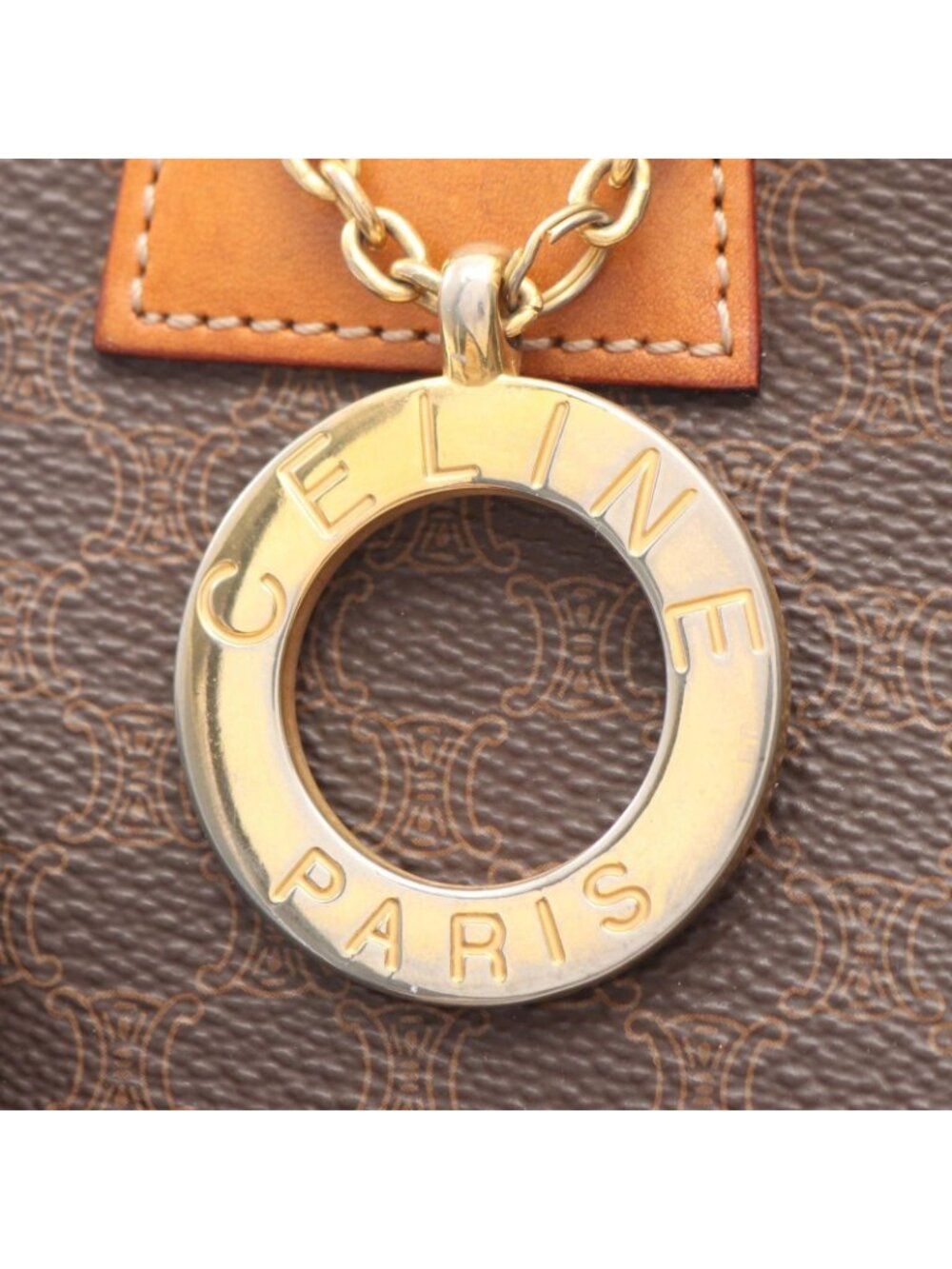 Celine Handbag Macadam Round Charm Dark Brown Canvas Leather Hand - Picture 13 of 13
